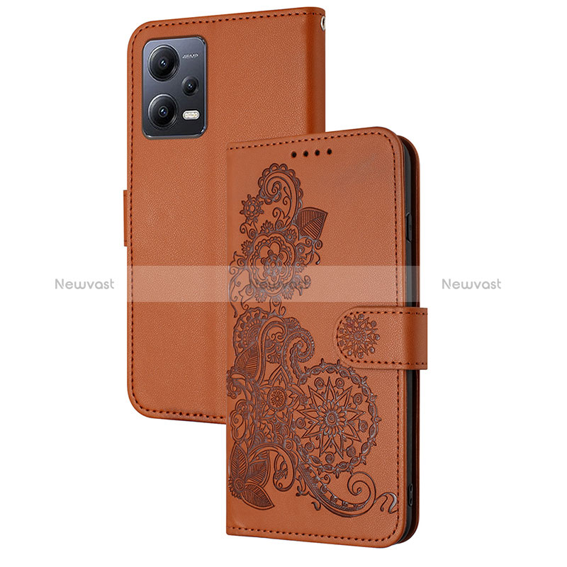 Leather Case Stands Flip Flowers Cover Holder Y01X for Xiaomi Redmi Note 12 5G