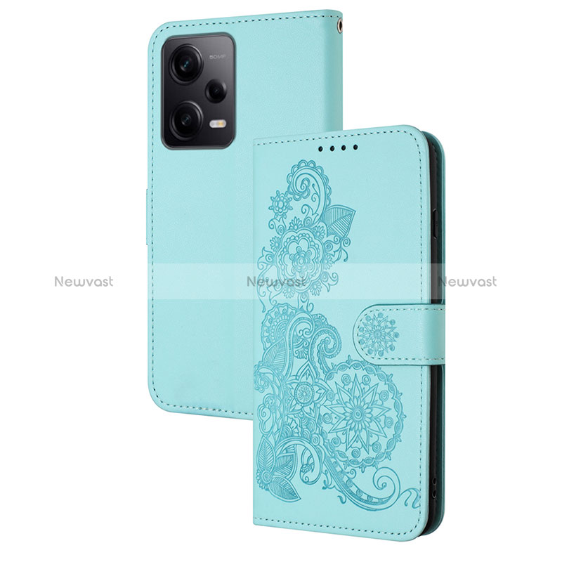 Leather Case Stands Flip Flowers Cover Holder Y01X for Xiaomi Redmi Note 12 Pro 5G