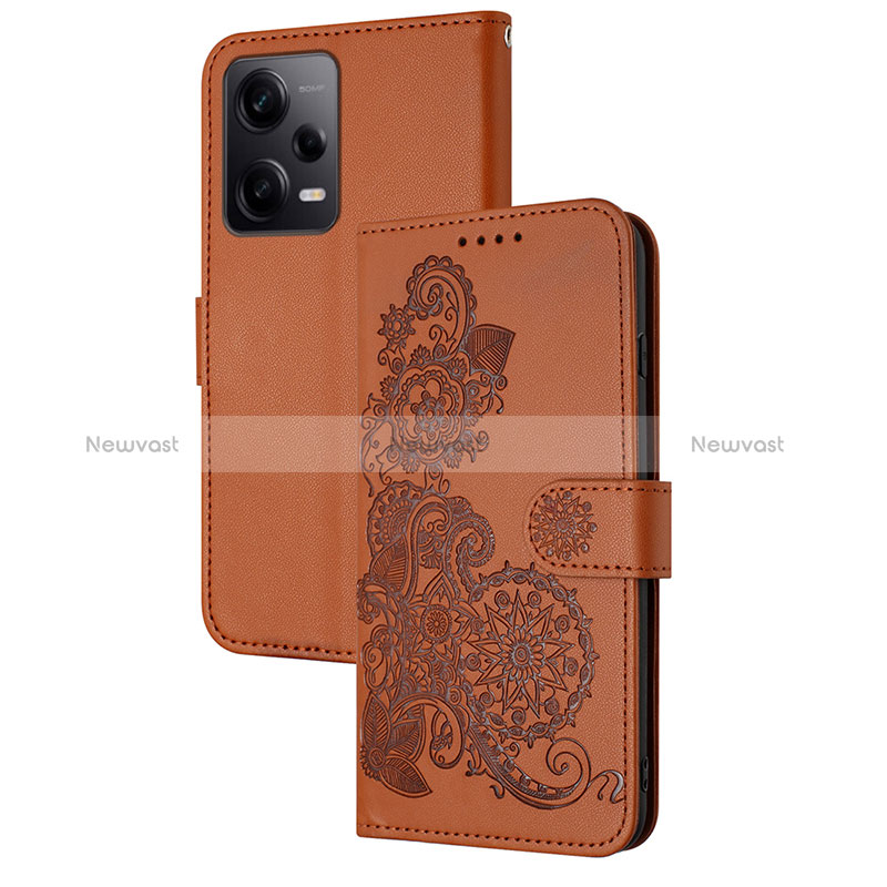 Leather Case Stands Flip Flowers Cover Holder Y01X for Xiaomi Redmi Note 12 Pro 5G