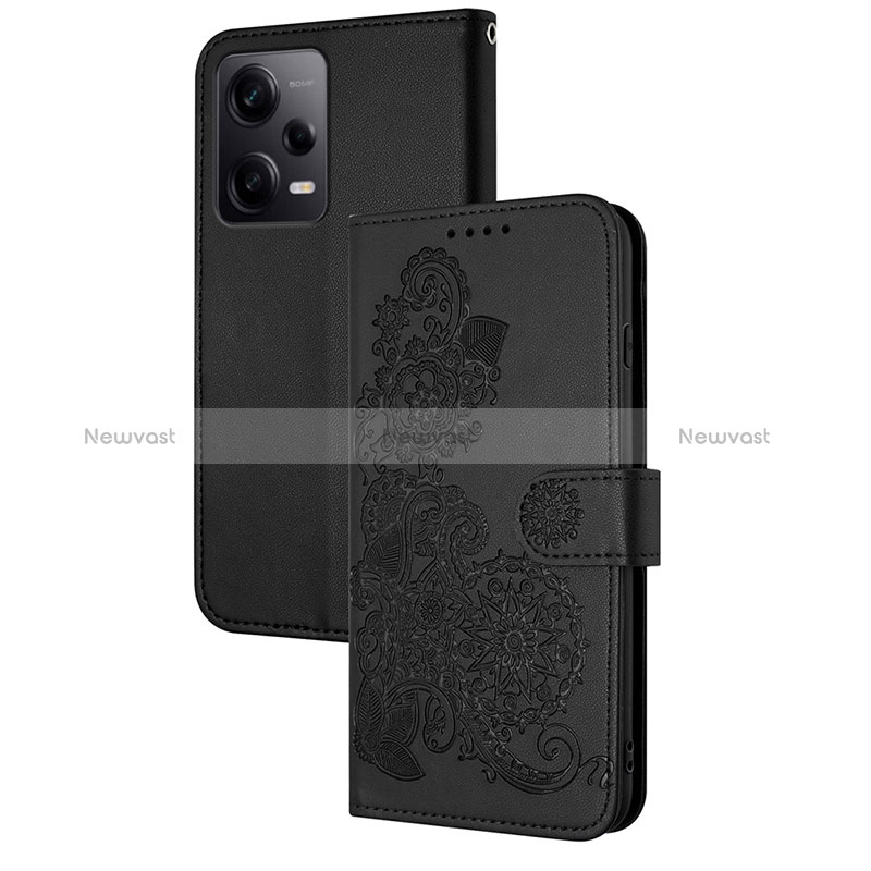 Leather Case Stands Flip Flowers Cover Holder Y01X for Xiaomi Redmi Note 12 Pro 5G