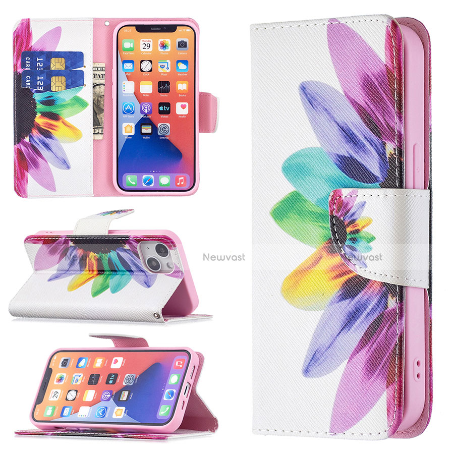 Leather Case Stands Flip Flowers Cover L01 Holder for Apple iPhone 13 Colorful