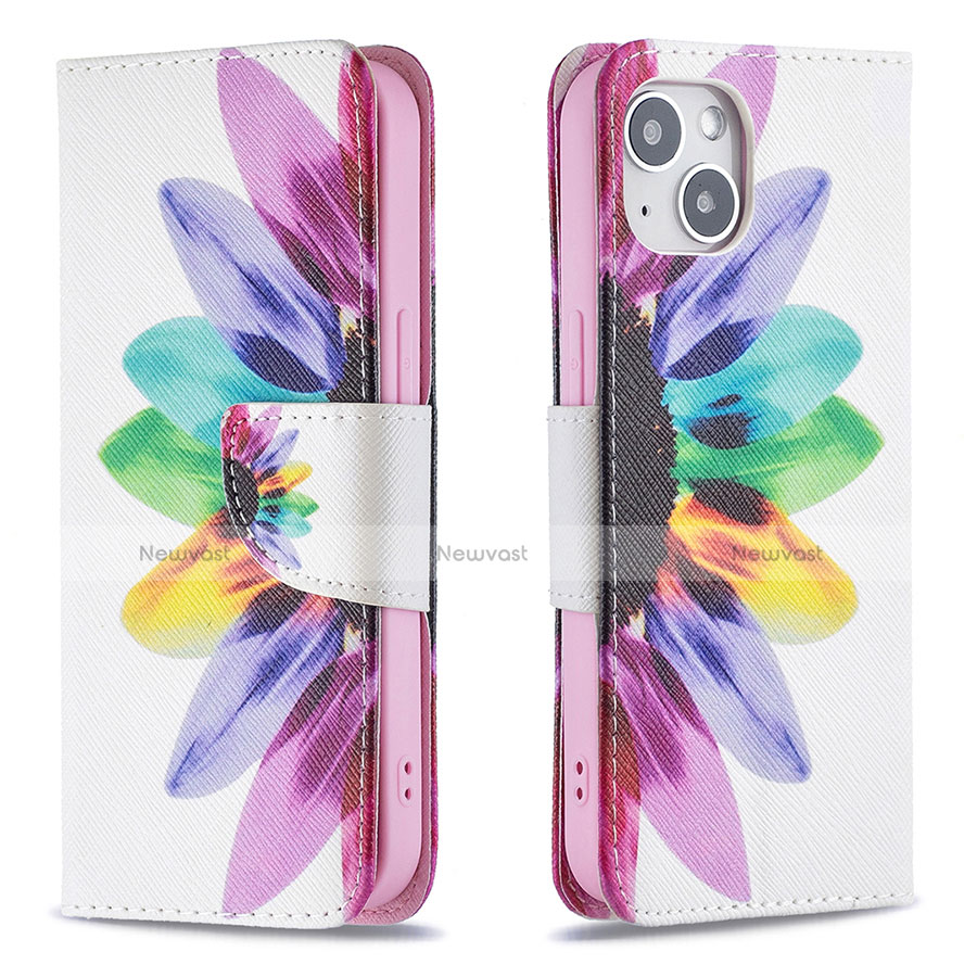 Leather Case Stands Flip Flowers Cover L01 Holder for Apple iPhone 13 Mini Colorful