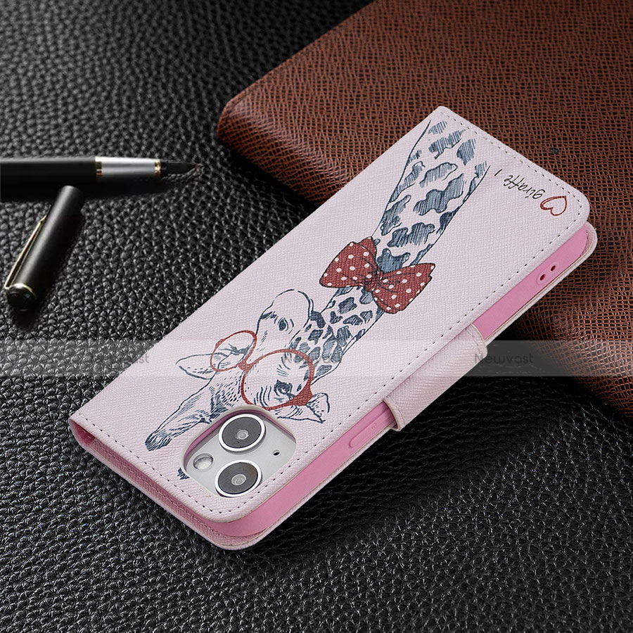 Leather Case Stands Flip Flowers Cover L01 Holder for Apple iPhone 13 Pink