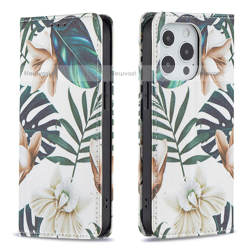 Leather Case Stands Flip Flowers Cover L01 Holder for Apple iPhone 14 Pro Mixed
