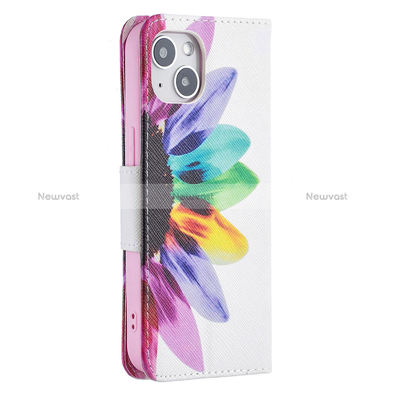 Leather Case Stands Flip Flowers Cover L01 Holder for Apple iPhone 15 Colorful