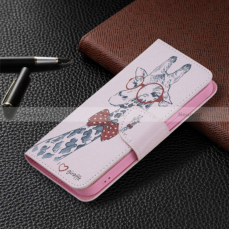 Leather Case Stands Flip Flowers Cover L01 Holder for Apple iPhone 15 Plus Pink
