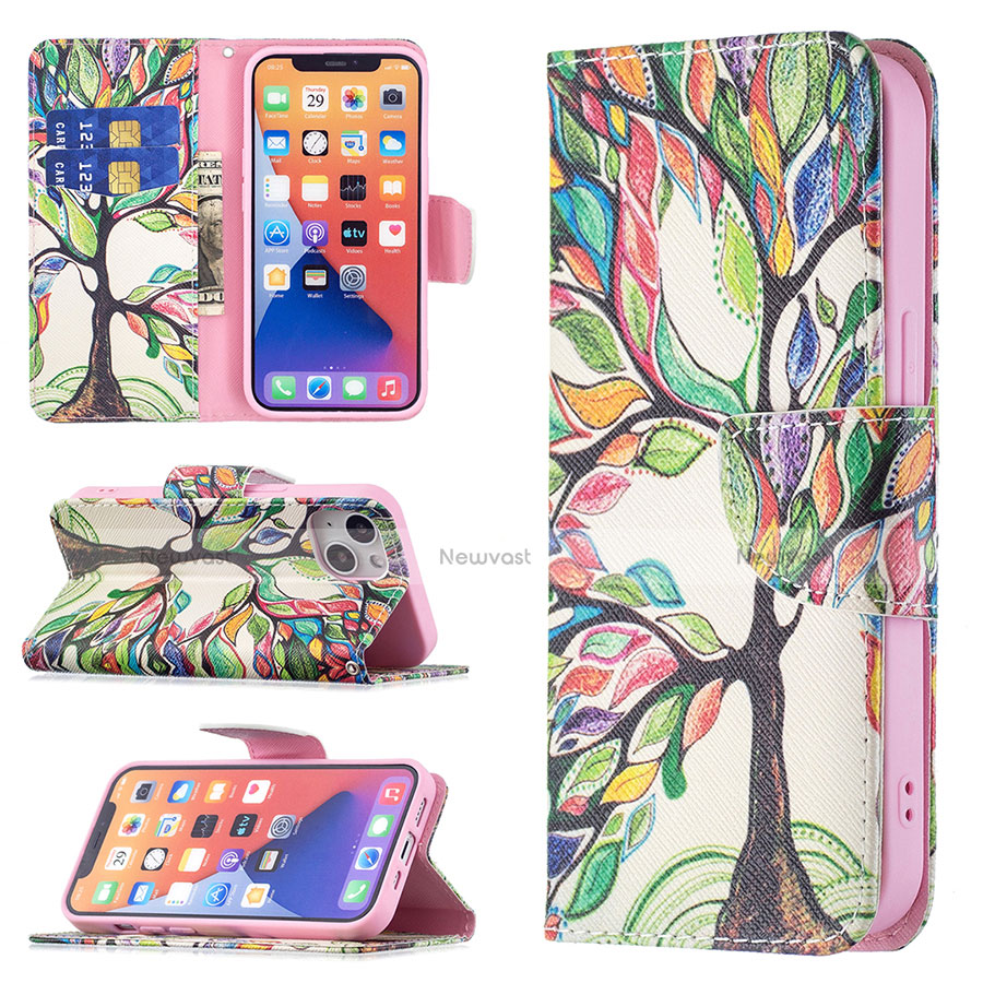Leather Case Stands Flip Flowers Cover L02 Holder for Apple iPhone 13 Mixed