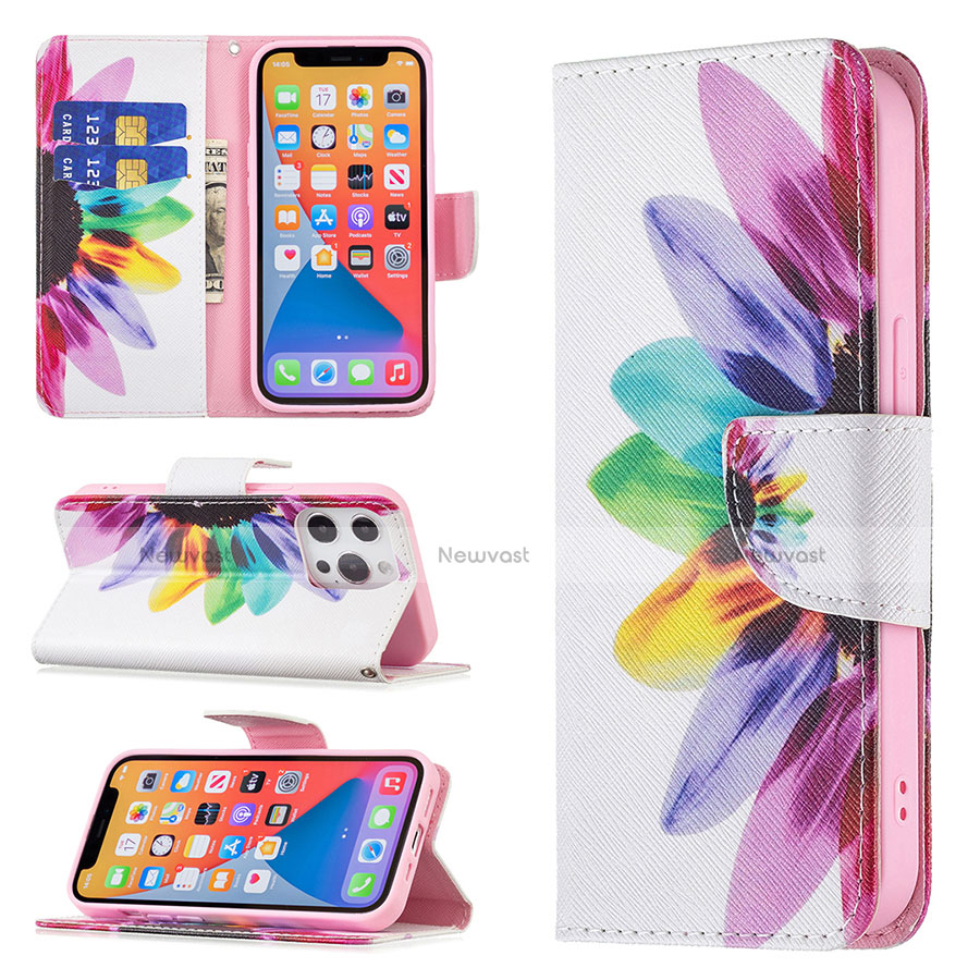 Leather Case Stands Flip Flowers Cover L03 Holder for Apple iPhone 13 Pro Max Pink
