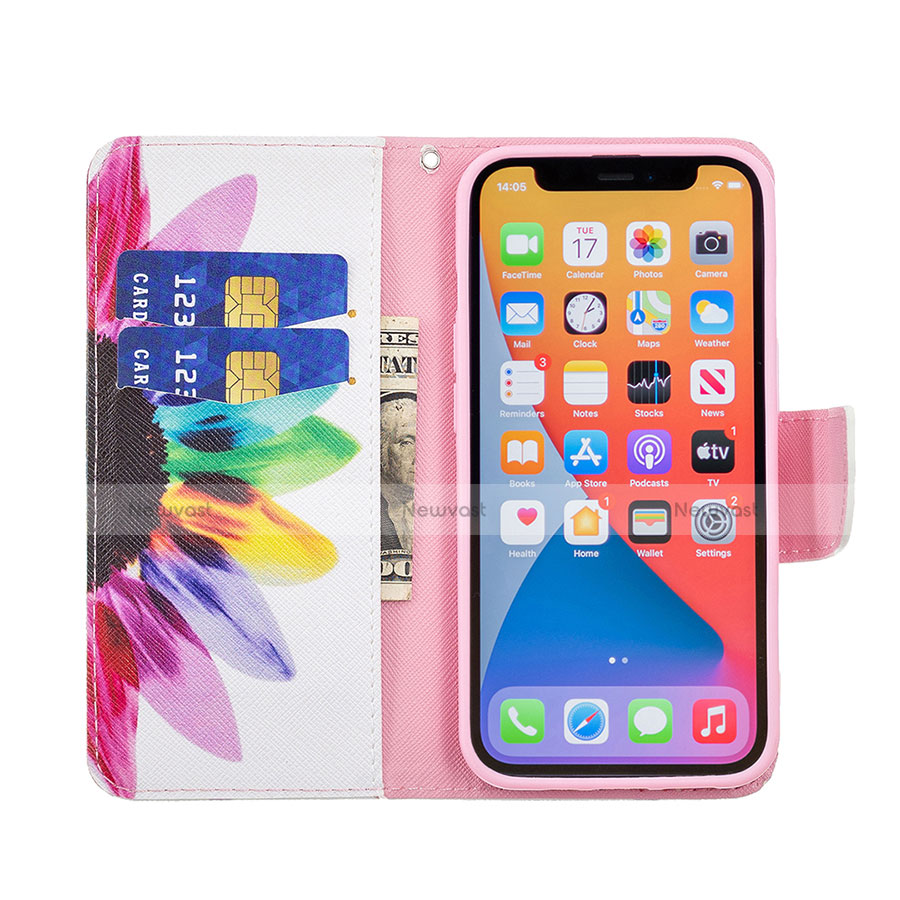 Leather Case Stands Flip Flowers Cover L03 Holder for Apple iPhone 13 Pro Max Pink