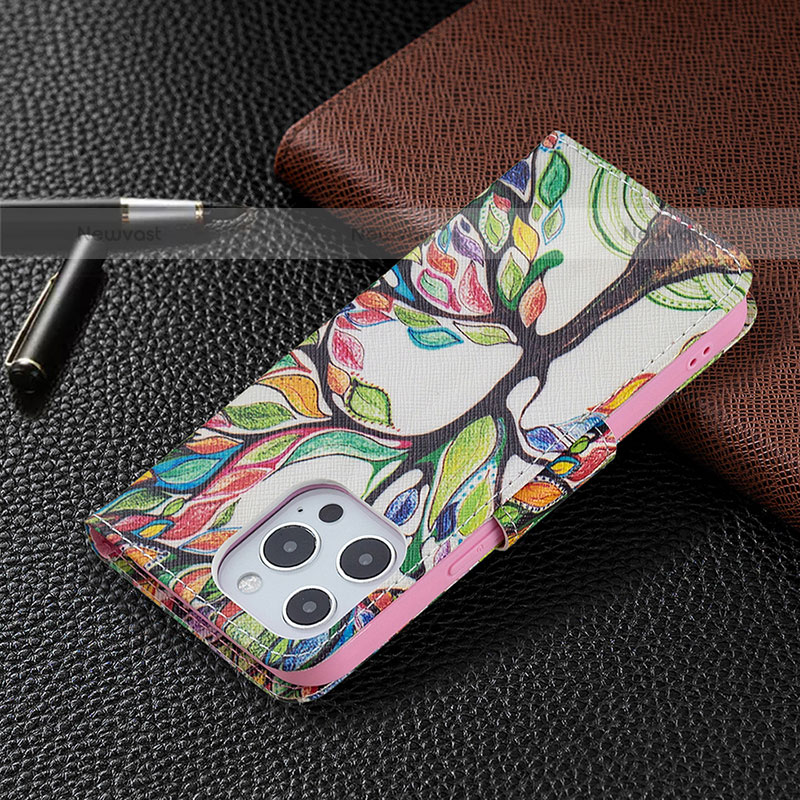 Leather Case Stands Flip Flowers Cover L03 Holder for Apple iPhone 14 Pro Mixed