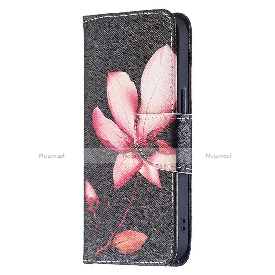 Leather Case Stands Flip Flowers Cover L07 Holder for Apple iPhone 13 Brown