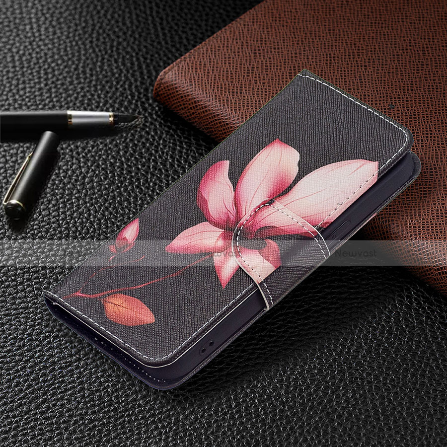 Leather Case Stands Flip Flowers Cover L07 Holder for Apple iPhone 13 Brown