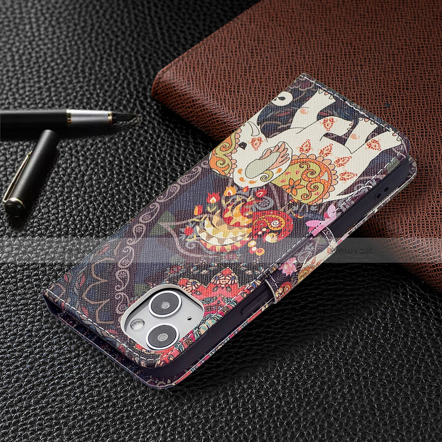 Leather Case Stands Flip Flowers Cover L07 Holder for Apple iPhone 14 Mixed