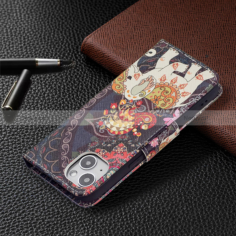 Leather Case Stands Flip Flowers Cover L07 Holder for Apple iPhone 15 Plus Mixed