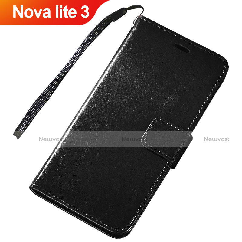 Leather Case Stands Flip Holder Cover for Huawei Nova Lite 3 Black