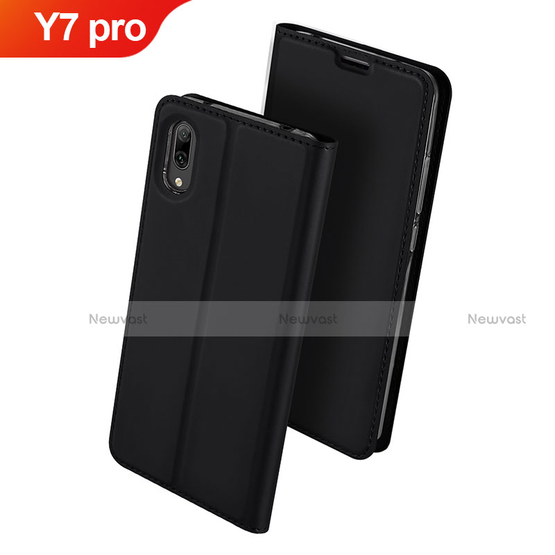 Leather Case Stands Flip Holder Cover for Huawei Y7 (2019) Black