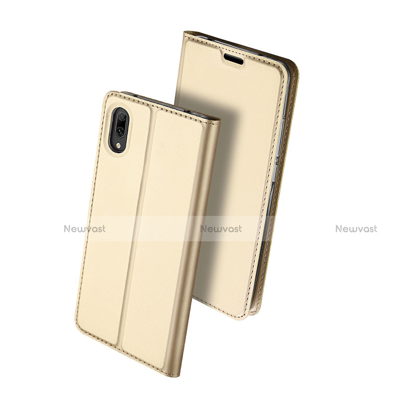 Leather Case Stands Flip Holder Cover for Huawei Y7 (2019) Gold