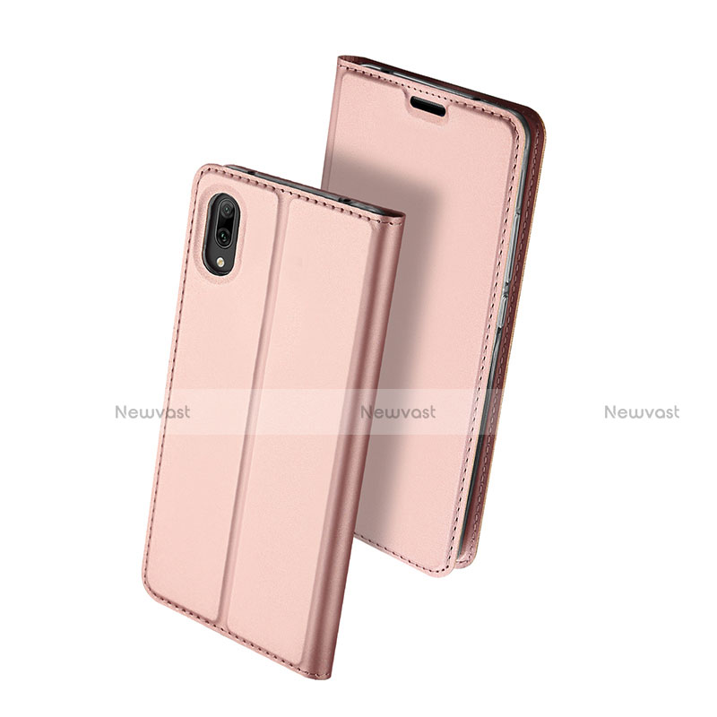 Leather Case Stands Flip Holder Cover for Huawei Y7 Prime (2019) Rose Gold