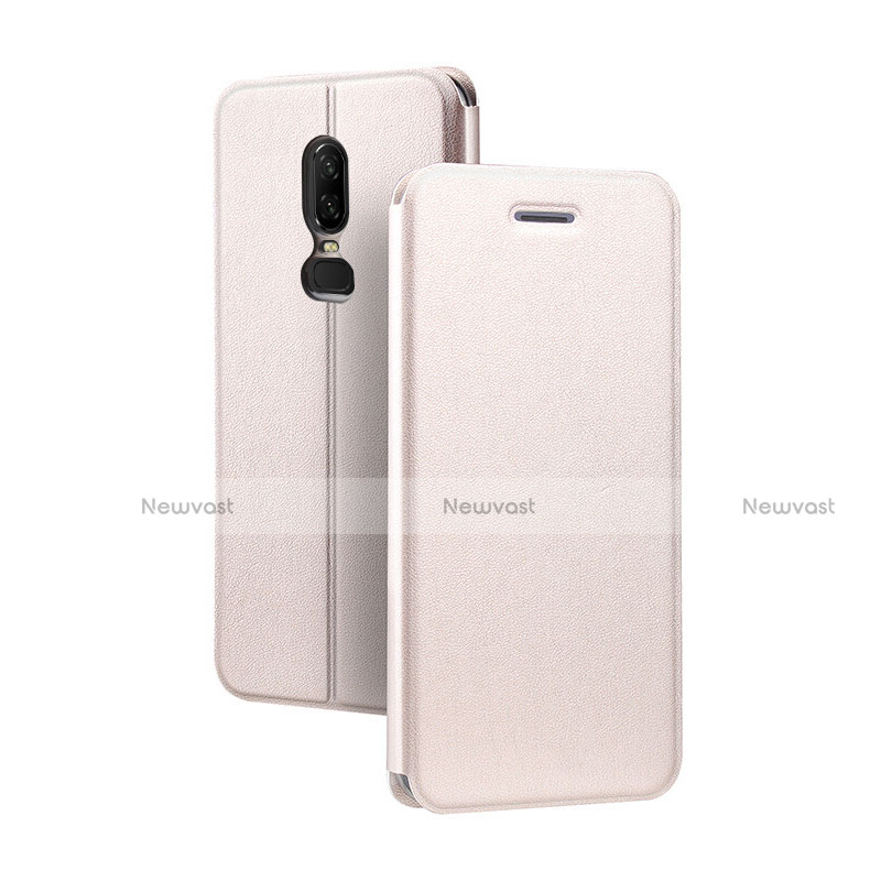 Leather Case Stands Flip Holder Cover for OnePlus 6 Rose Gold
