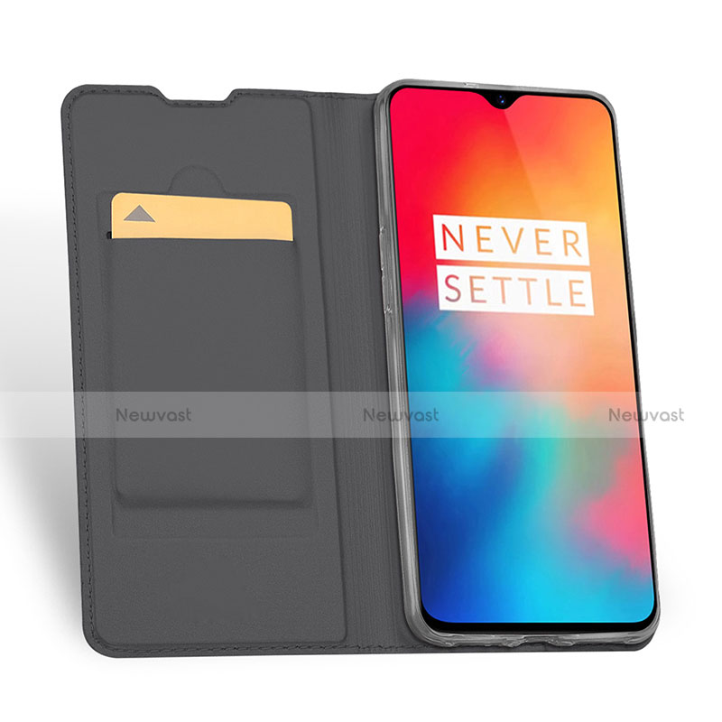 Leather Case Stands Flip Holder Cover for OnePlus 6T Gray