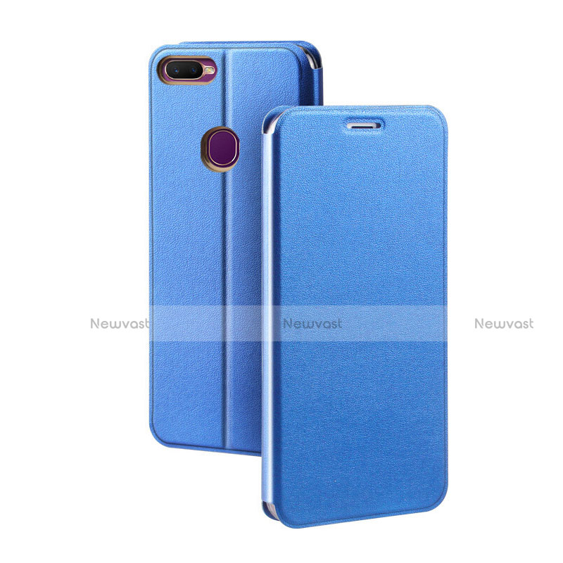 Leather Case Stands Flip Holder Cover for Oppo A7 Blue