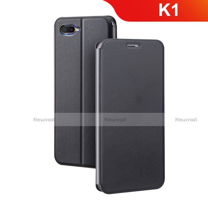 Leather Case Stands Flip Holder Cover for Oppo K1 Black