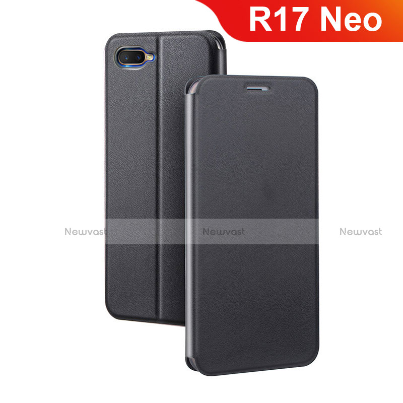 Leather Case Stands Flip Holder Cover for Oppo R17 Neo Black