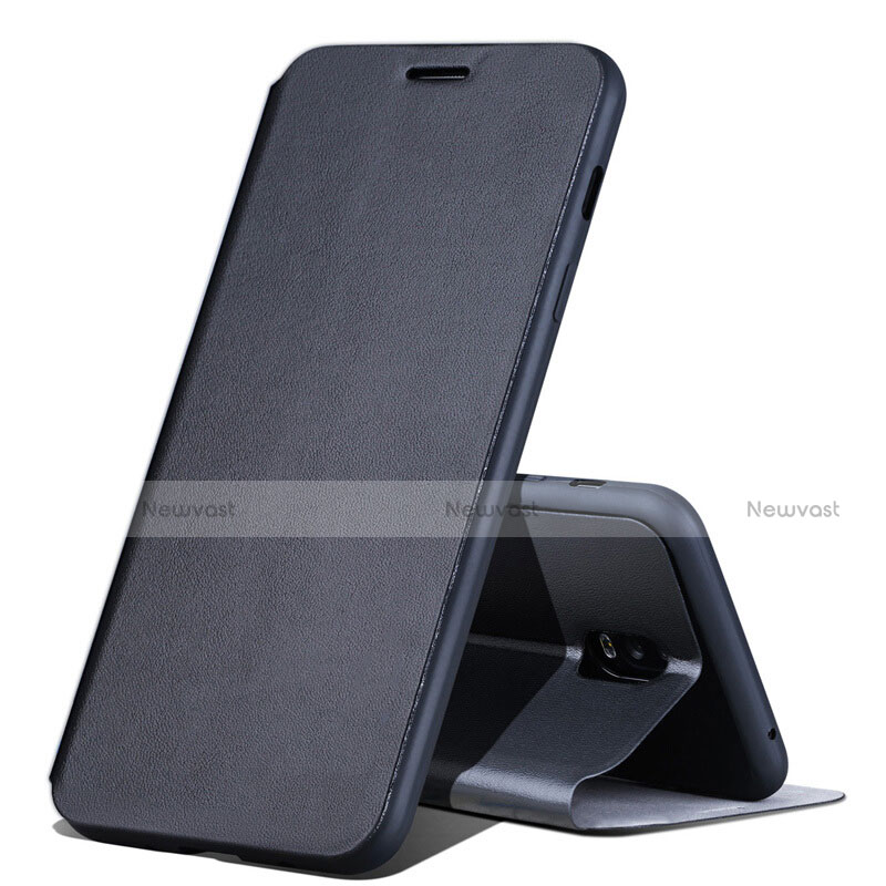 Leather Case Stands Flip Holder Cover for Samsung Galaxy C7 (2017) Black