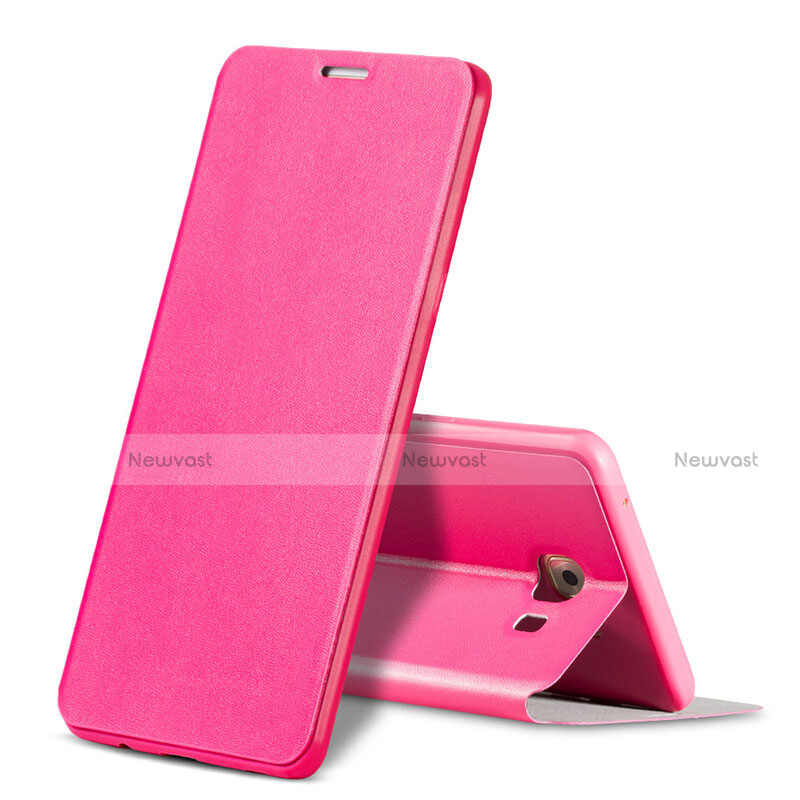 Leather Case Stands Flip Holder Cover for Samsung Galaxy C9 Pro C9000 Hot Pink