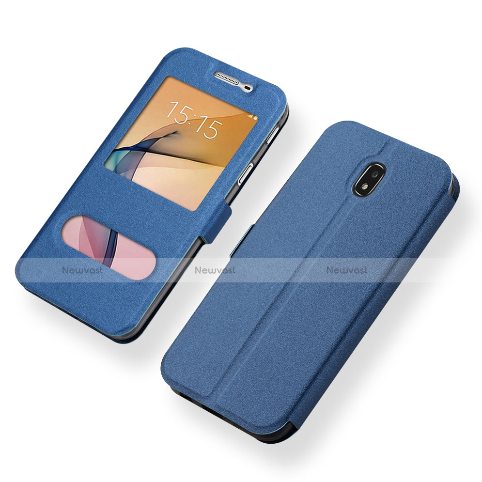 Leather Case Stands Flip Holder Cover for Samsung Galaxy J5 (2017) SM-J750F Blue