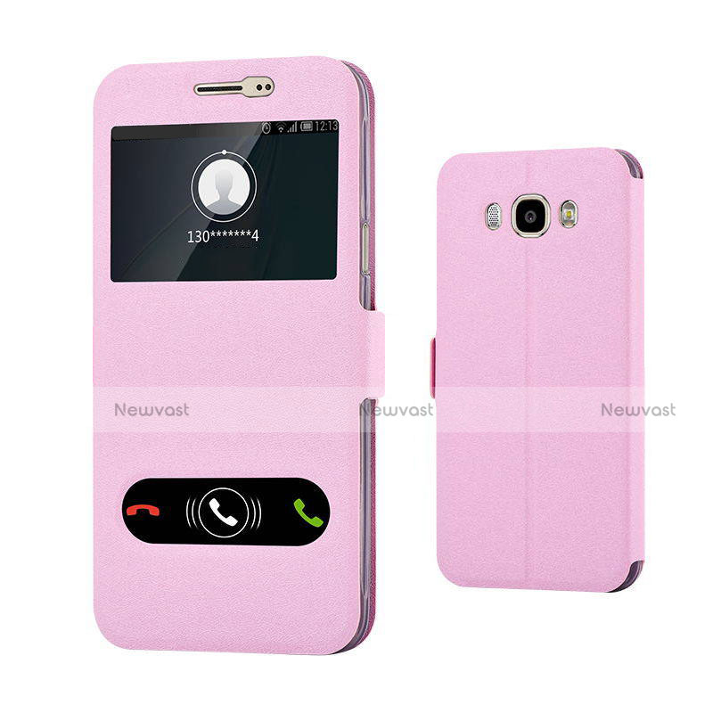 Leather Case Stands Flip Holder Cover for Samsung Galaxy J7 (2016) J710F J710FN Pink