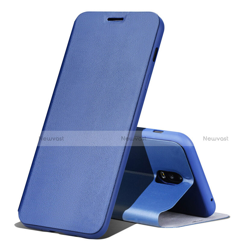 Leather Case Stands Flip Holder Cover for Samsung Galaxy J7 Plus Blue