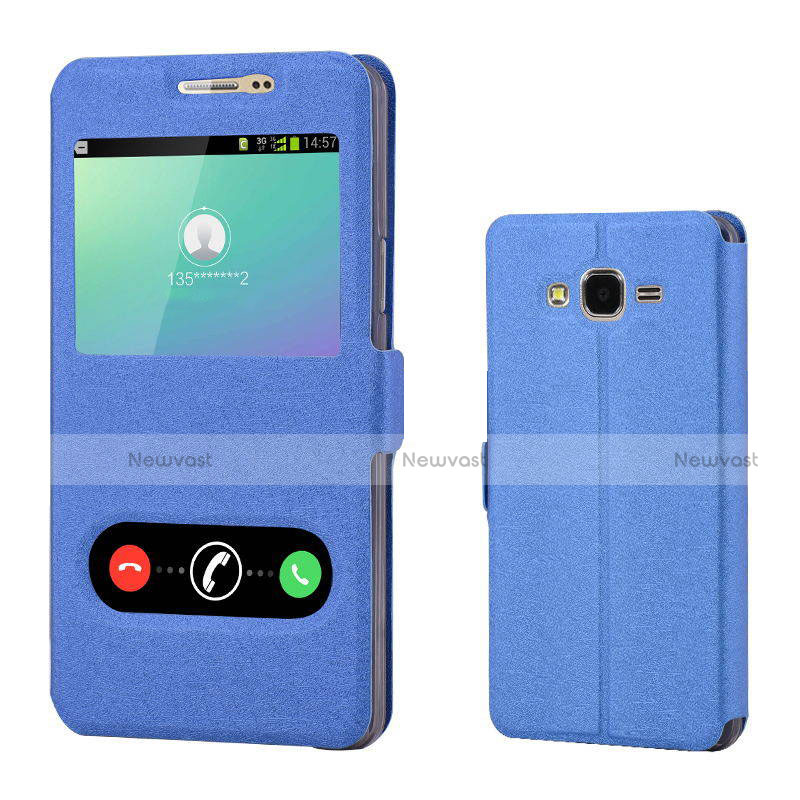 Leather Case Stands Flip Holder Cover for Samsung Galaxy On7 G600FY Blue