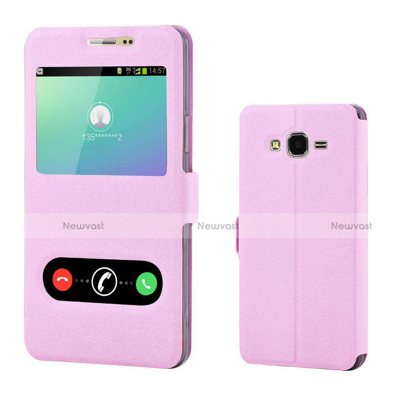 Leather Case Stands Flip Holder Cover for Samsung Galaxy On7 G600FY Pink