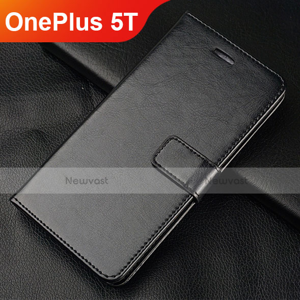 Leather Case Stands Flip Holder Cover L01 for OnePlus 5T A5010 Black