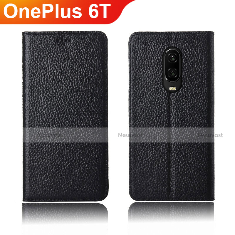 Leather Case Stands Flip Holder Cover L01 for OnePlus 6T Black