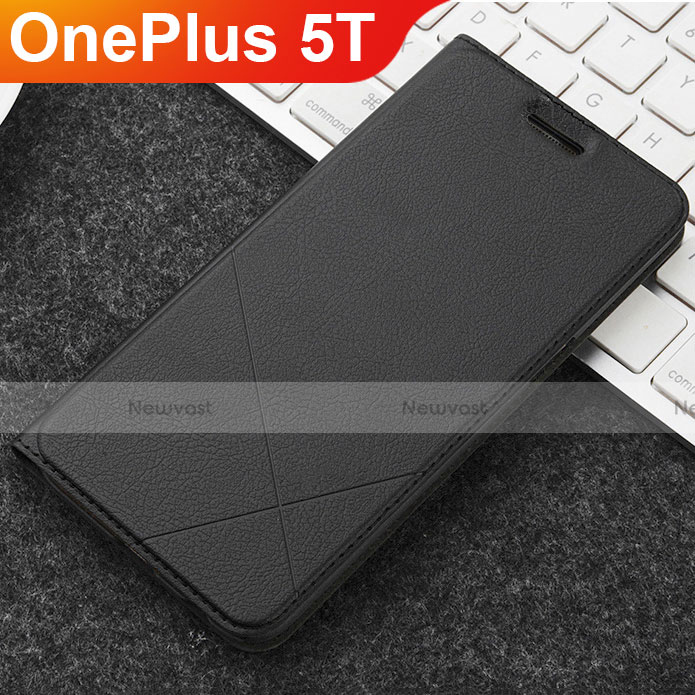 Leather Case Stands Flip Holder Cover L04 for OnePlus 5T A5010 Black