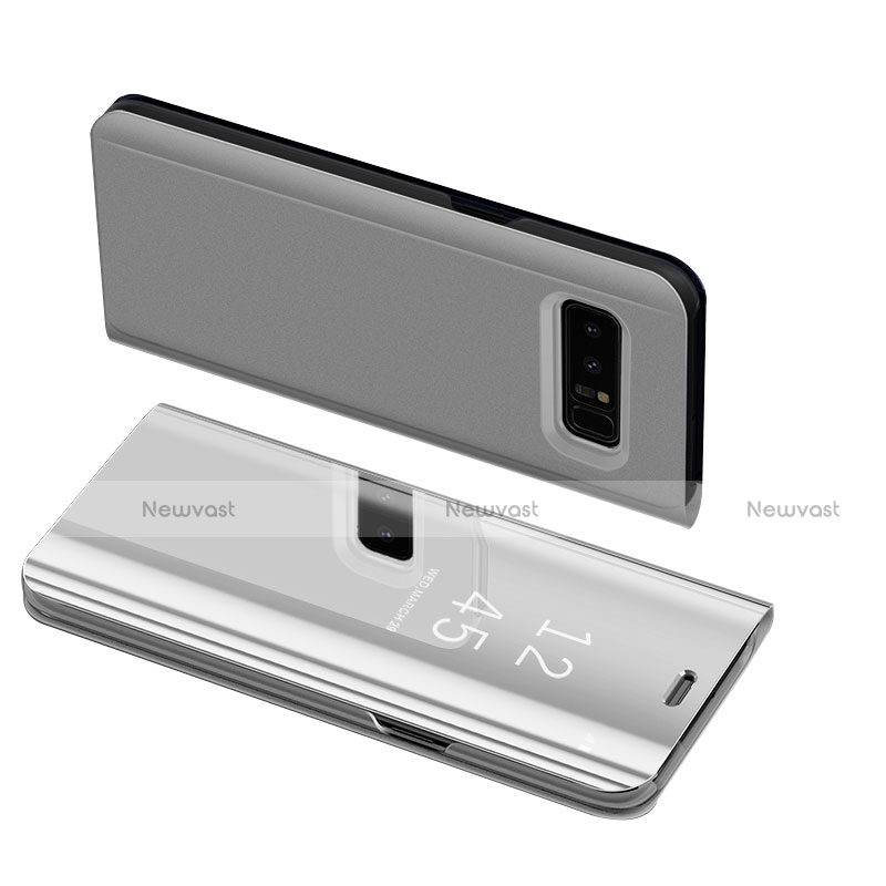 Leather Case Stands Flip Holder Cover S01 for Samsung Galaxy Note 8 Silver