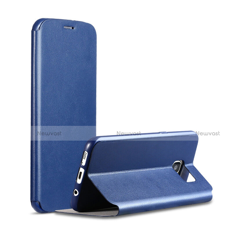 Leather Case Stands Flip Holder Cover S01 for Samsung Galaxy S7 G930F G930FD Blue