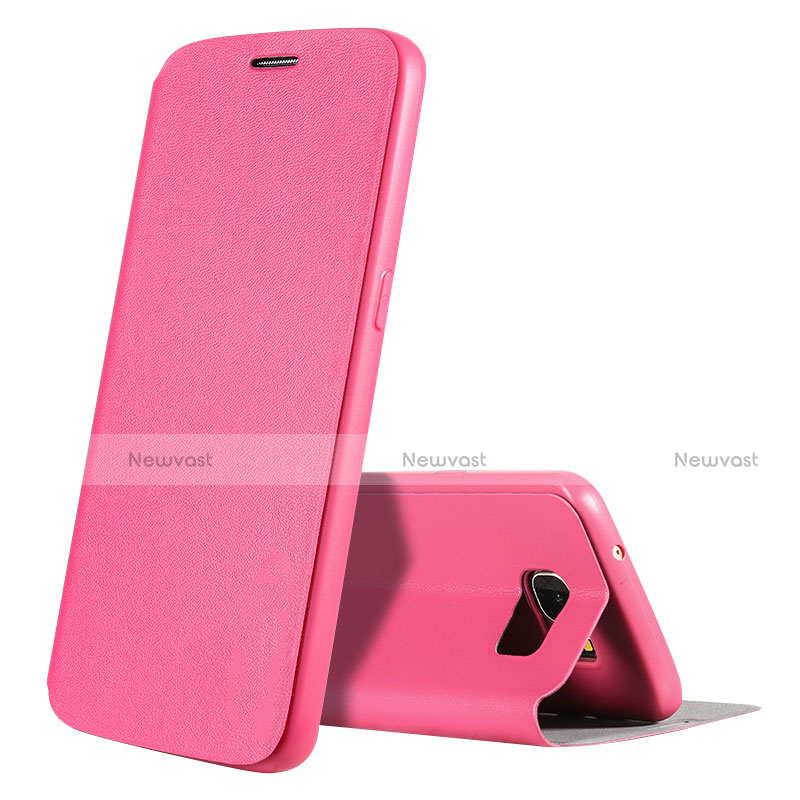 Leather Case Stands Flip Holder Cover S01 for Samsung Galaxy S7 G930F G930FD Hot Pink