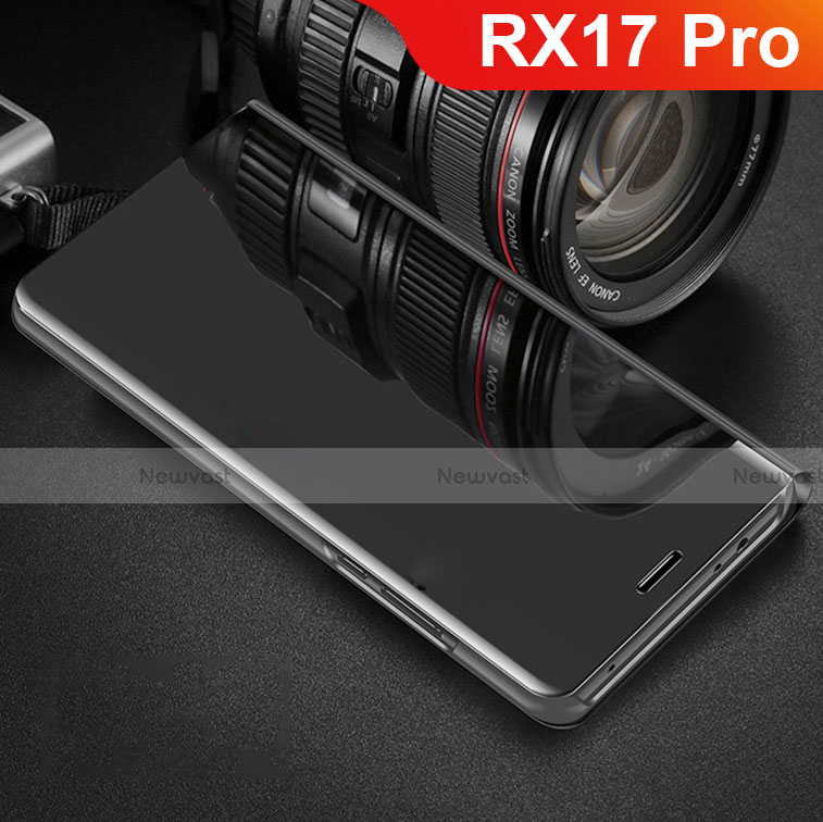 Leather Case Stands Flip Holder Mirror Cover for Oppo RX17 Pro Black