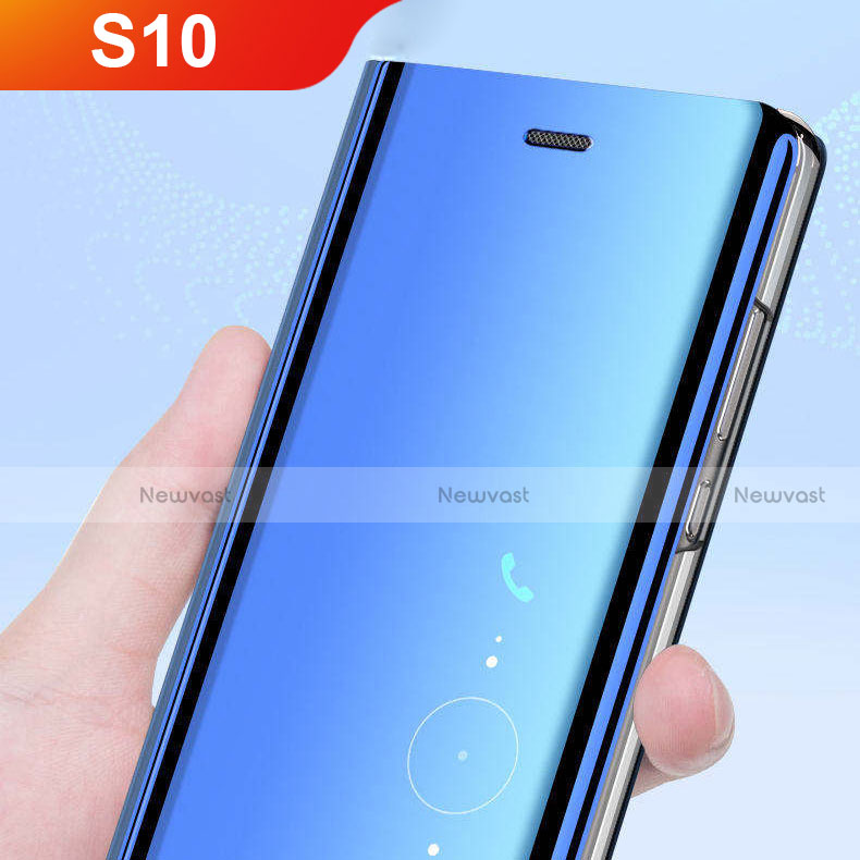 Leather Case Stands Flip Holder Mirror Cover L02 for Samsung Galaxy S10 5G Blue