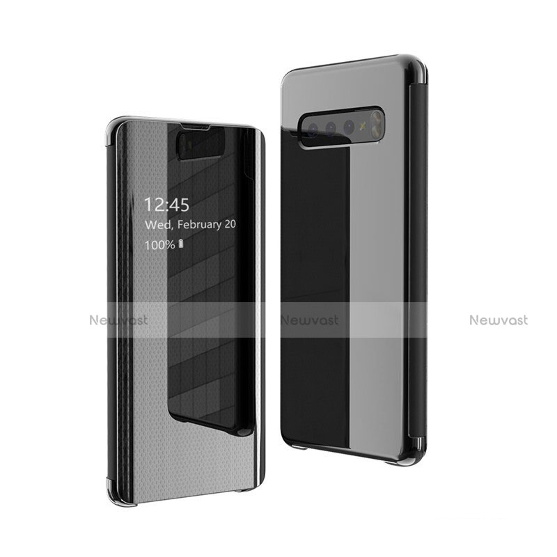 Leather Case Stands Flip Mirror Cover Holder A01 for Samsung Galaxy S10 Plus Black