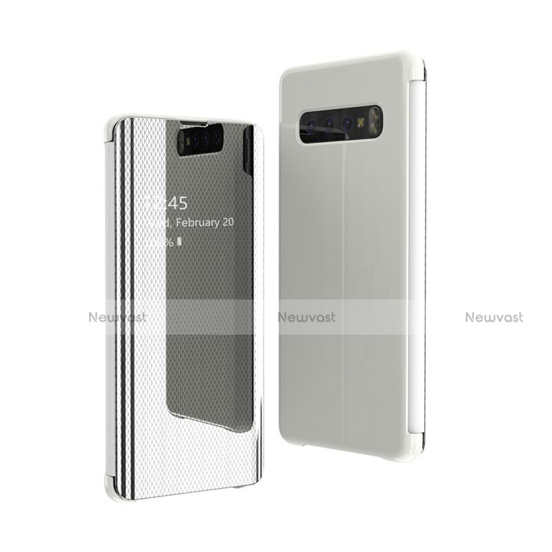 Leather Case Stands Flip Mirror Cover Holder A01 for Samsung Galaxy S10 Plus Silver
