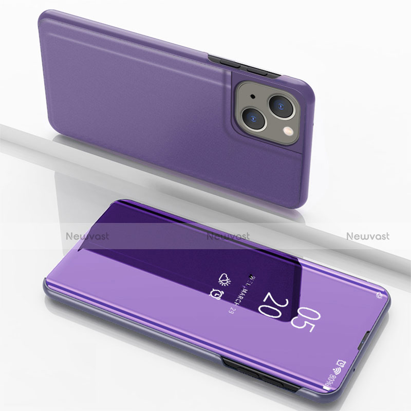 Leather Case Stands Flip Mirror Cover Holder for Apple iPhone 13 Purple