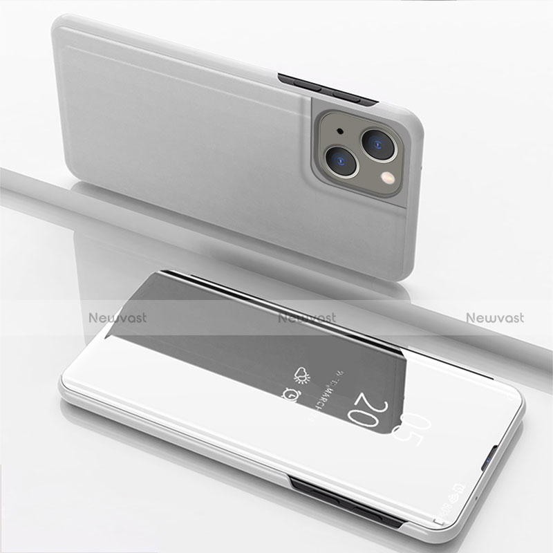 Leather Case Stands Flip Mirror Cover Holder for Apple iPhone 13 Silver