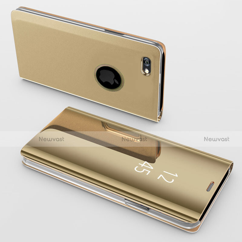 Leather Case Stands Flip Mirror Cover Holder for Apple iPhone 6 Gold