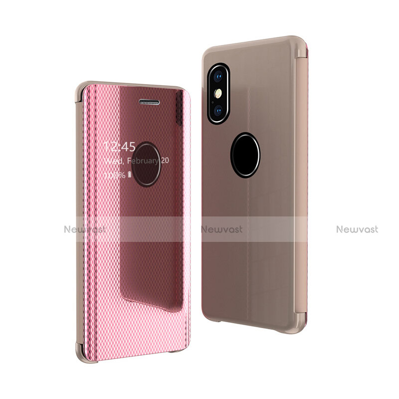 Leather Case Stands Flip Mirror Cover Holder for Apple iPhone Xs Rose Gold