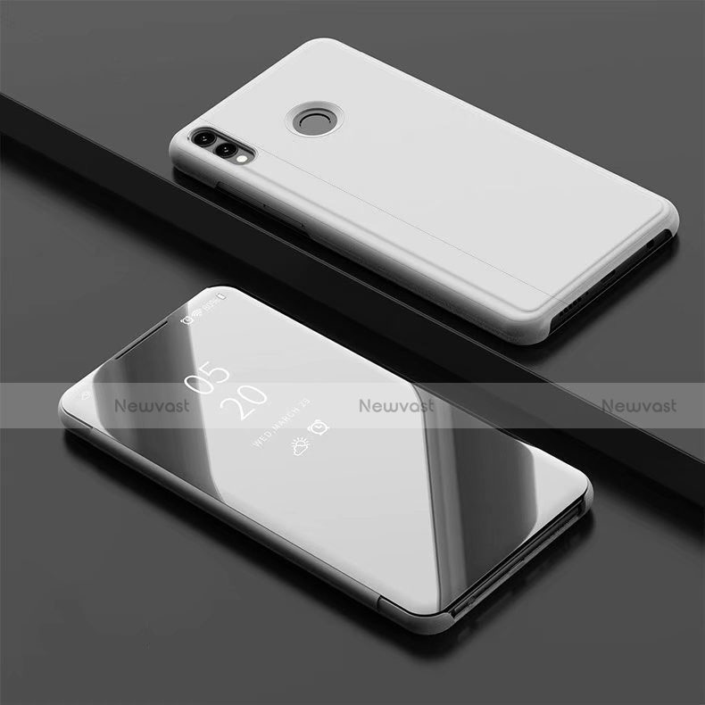 Leather Case Stands Flip Mirror Cover Holder for Huawei Honor 8X Silver