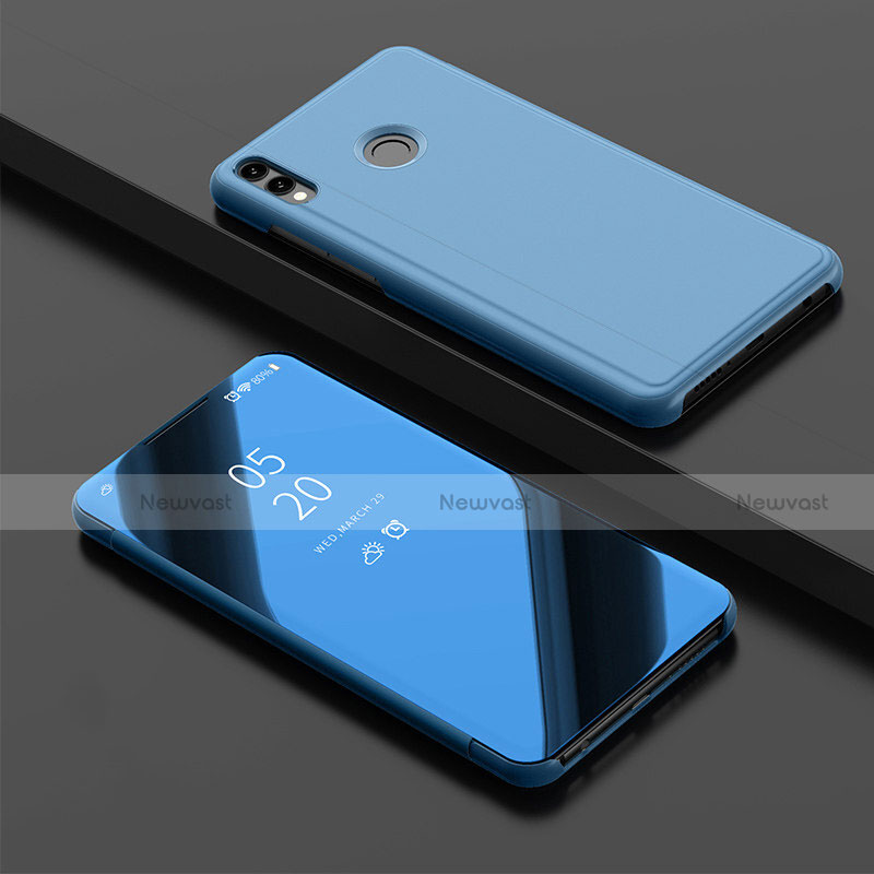 Leather Case Stands Flip Mirror Cover Holder for Huawei Y9 (2019) Blue